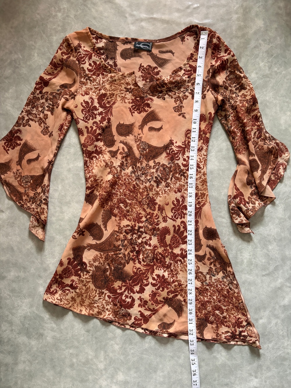 Vintage Dynamite Y2K Whimsy Fairy Paisley Long Boho Top with Bell Sleeves - Picture 12 of 13